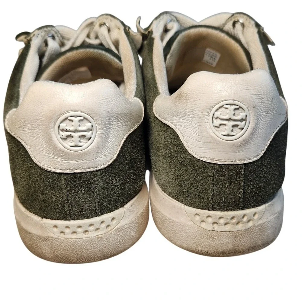 TORY BURCH Howell Court Ruffle Sneaker Womens‎ 8 Green Ivory Suede Leather